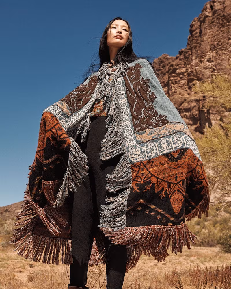 Etro Fringe-Trim Engineer Print Poncho