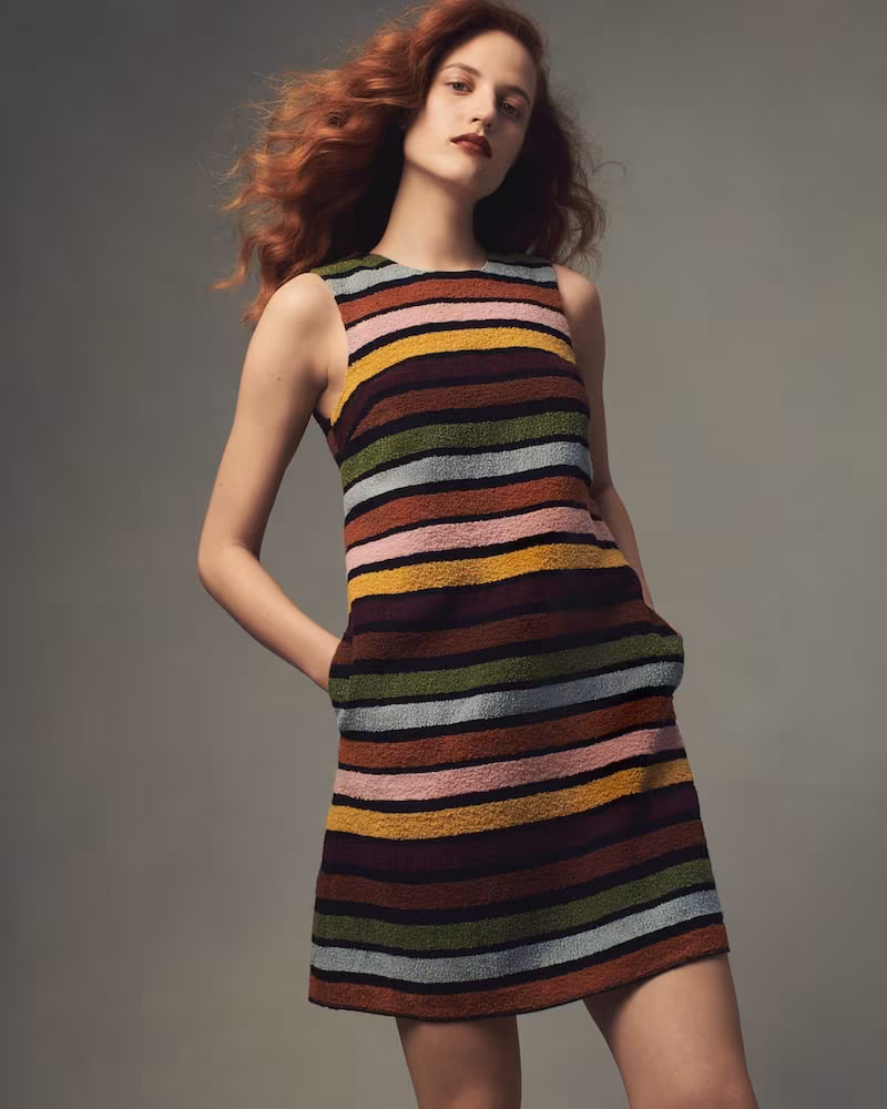 Lisa Perry Striped Bouclé A-Line Shift Dress
