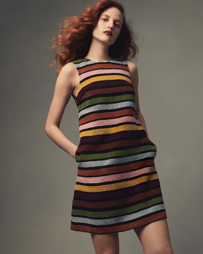 Lisa Perry Striped Bouclé A-Line Shift Dress