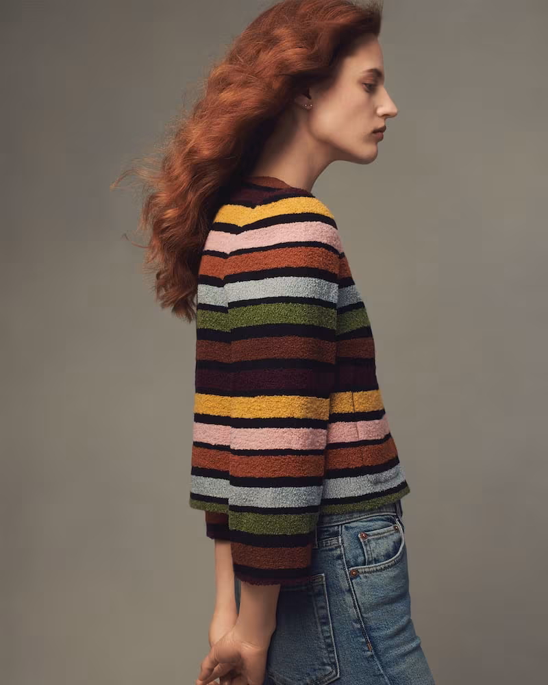 Lisa Perry Striped Bouclé Crop Jacket