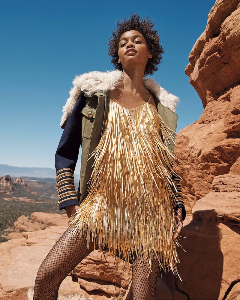Michael Kors Collection Metallic Fringed-Leather Slip Dress