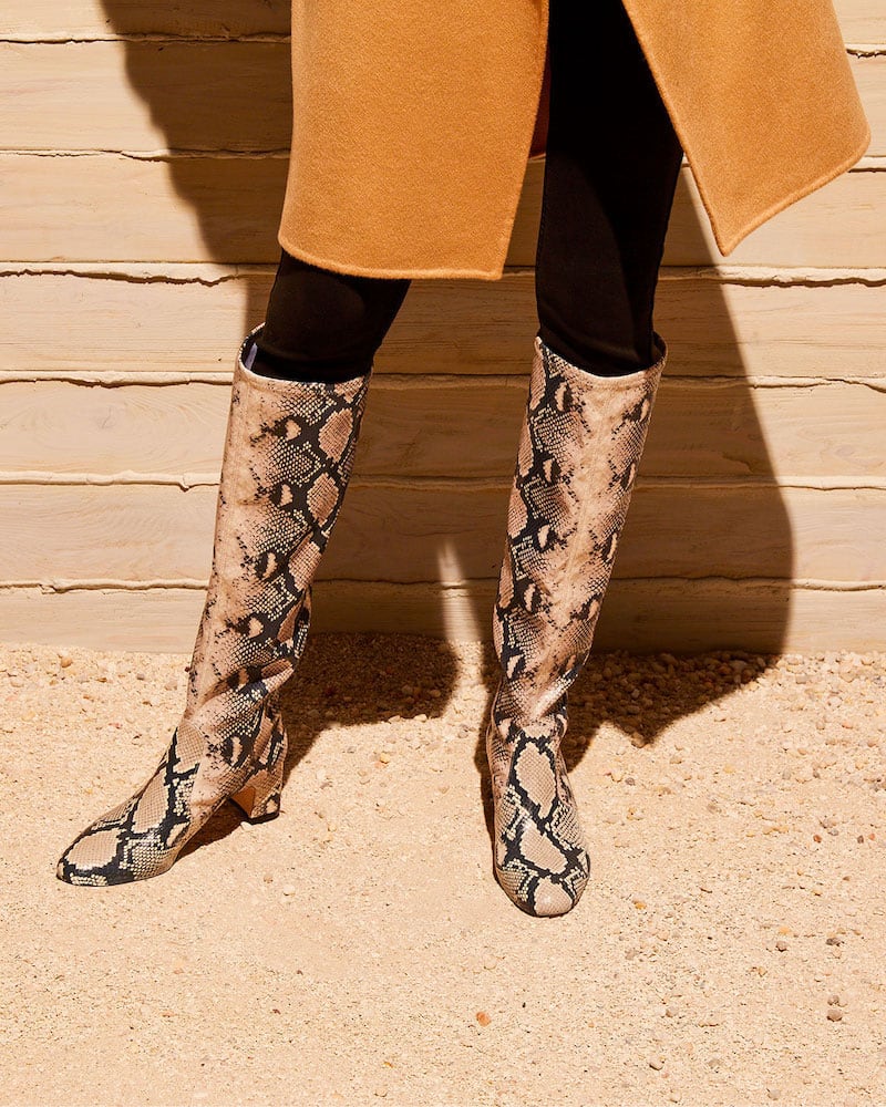 Stuart Weitzman Milla Snake-Print Leather Knee Boots