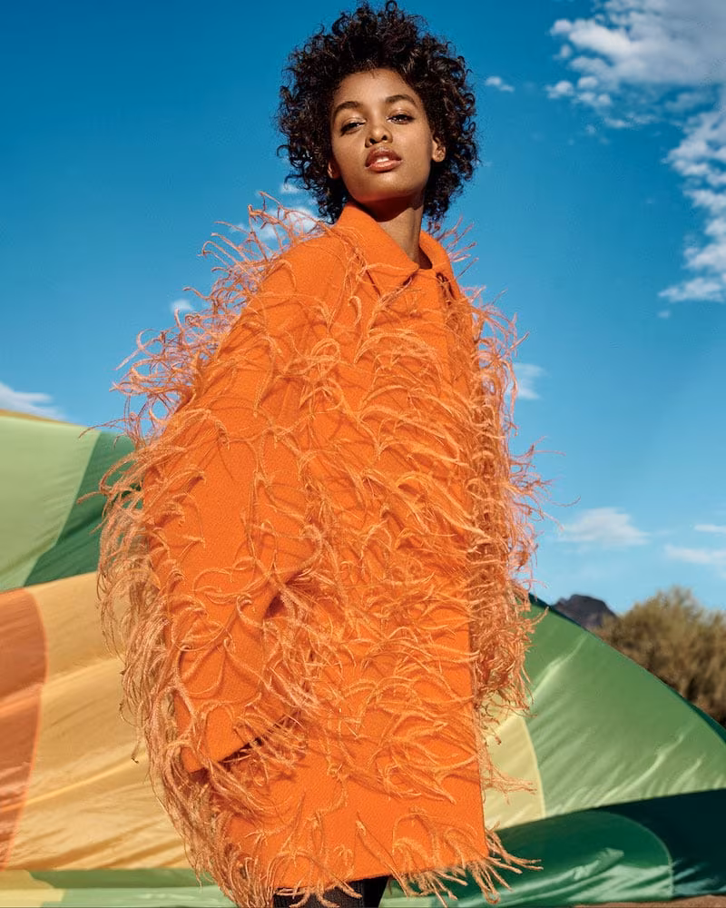 Valentino Oversized Feather-Trim Drop-Shoulder Coat