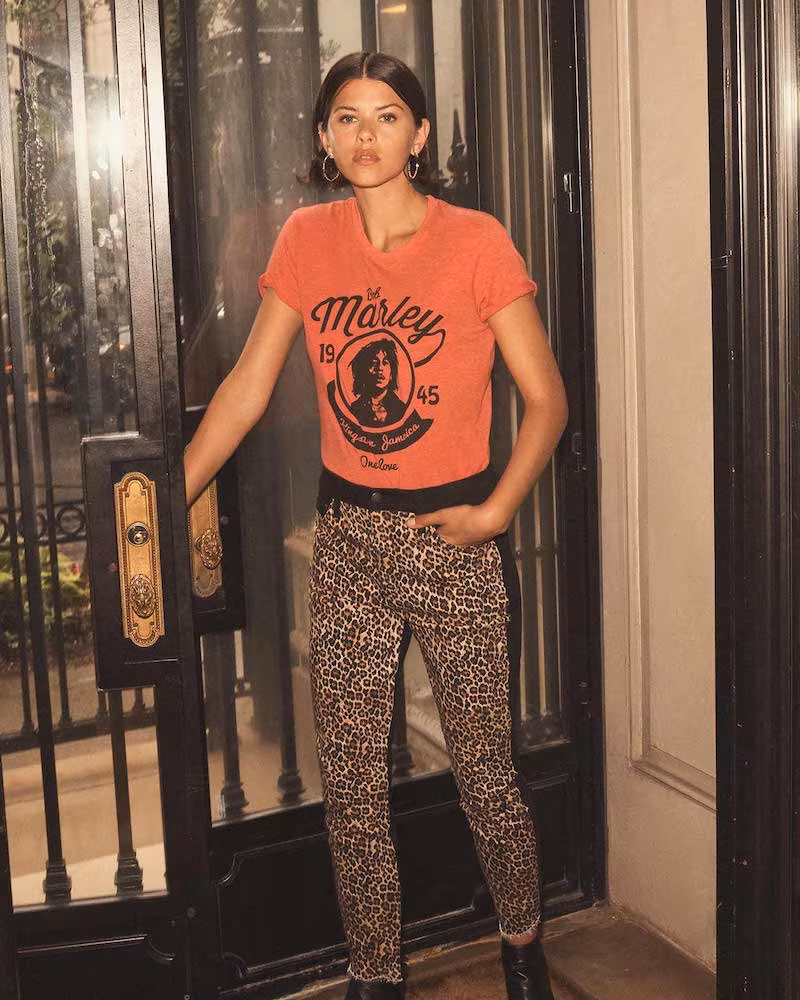 ALICE + OLIVIA JEANS Good High Rise Skinny Jeans with Leopard Print