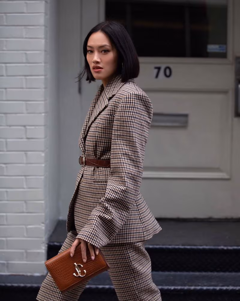 KHAITE Kendall Checked Wool Blend Blazer