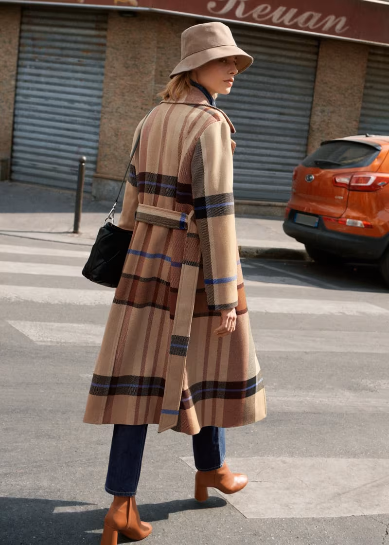 & Other Stories Plaid Wool Blend Belted Long Coat
