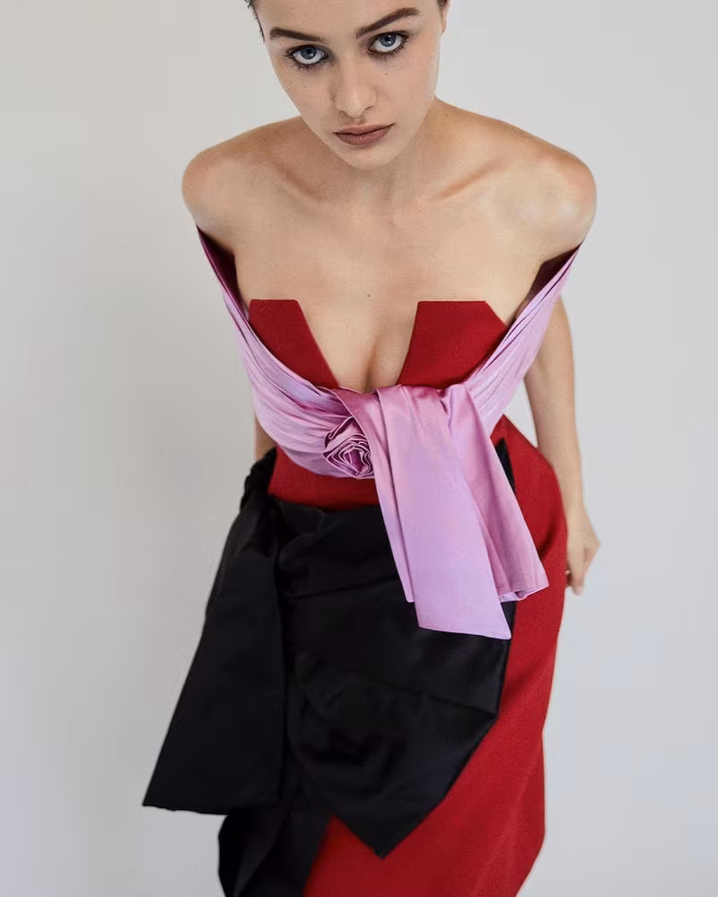 Prada Gathered Satin and Wool-Twill Dress