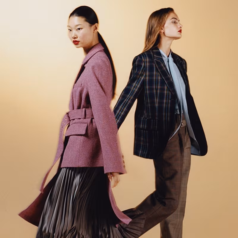 Pushbutton Paneled Faux Leather and Checked Twill Blazer