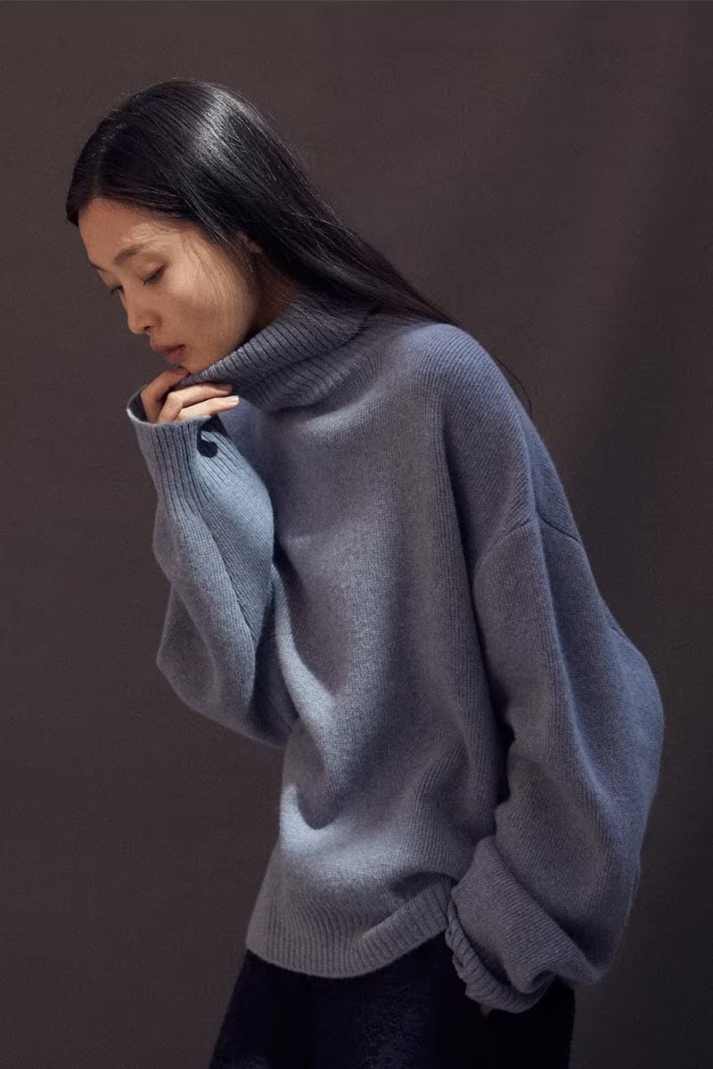 Raey Cropped Displaced-Sleeve Roll-Neck Wool Sweater