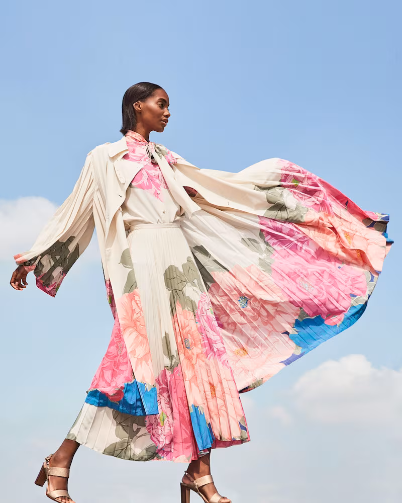 Valentino Floral-Print Pleated Midi Skirt
