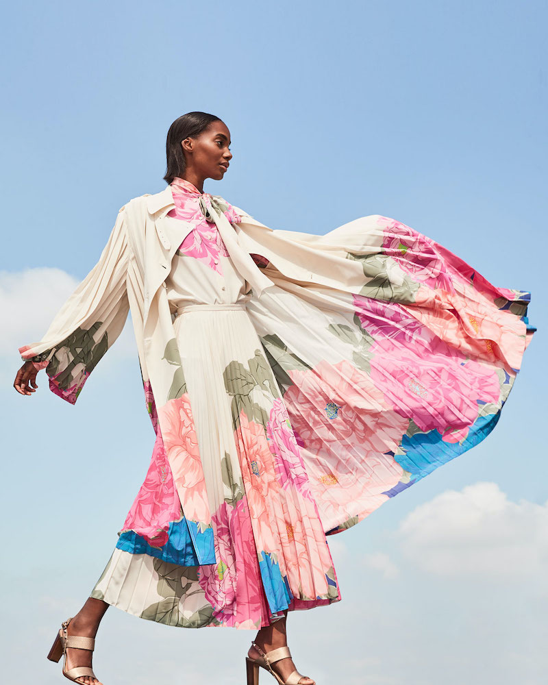 Valentino Floral-Print Pleated Midi Skirt