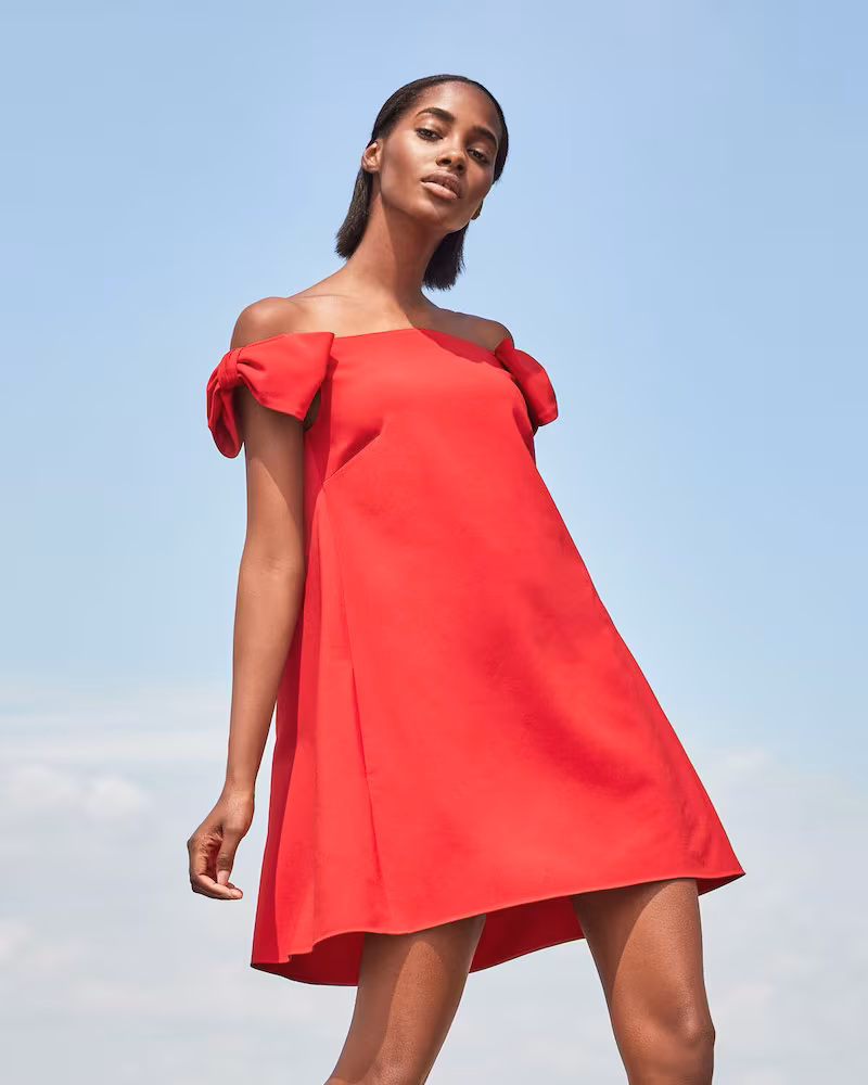 Valentino Off-the-Shoulder Crepe Shift Dress