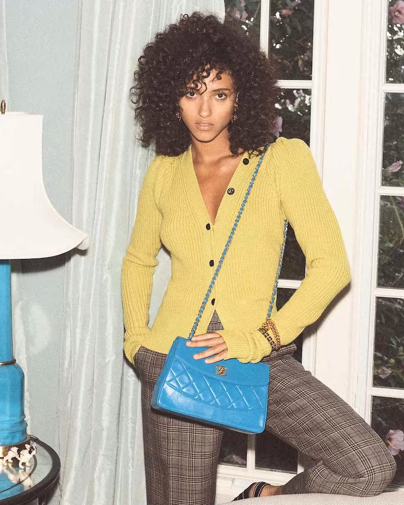 What Goes Around Comes Around Chanel Blue Lambskin Shoulder Bag