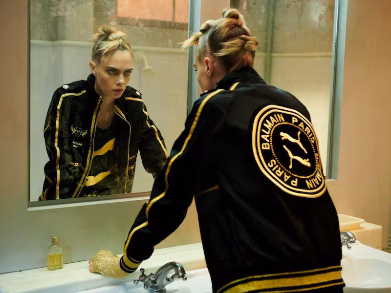BALMAIN x PUMA Black Nylon Zip-Up Sweatshirt With Gold Badge