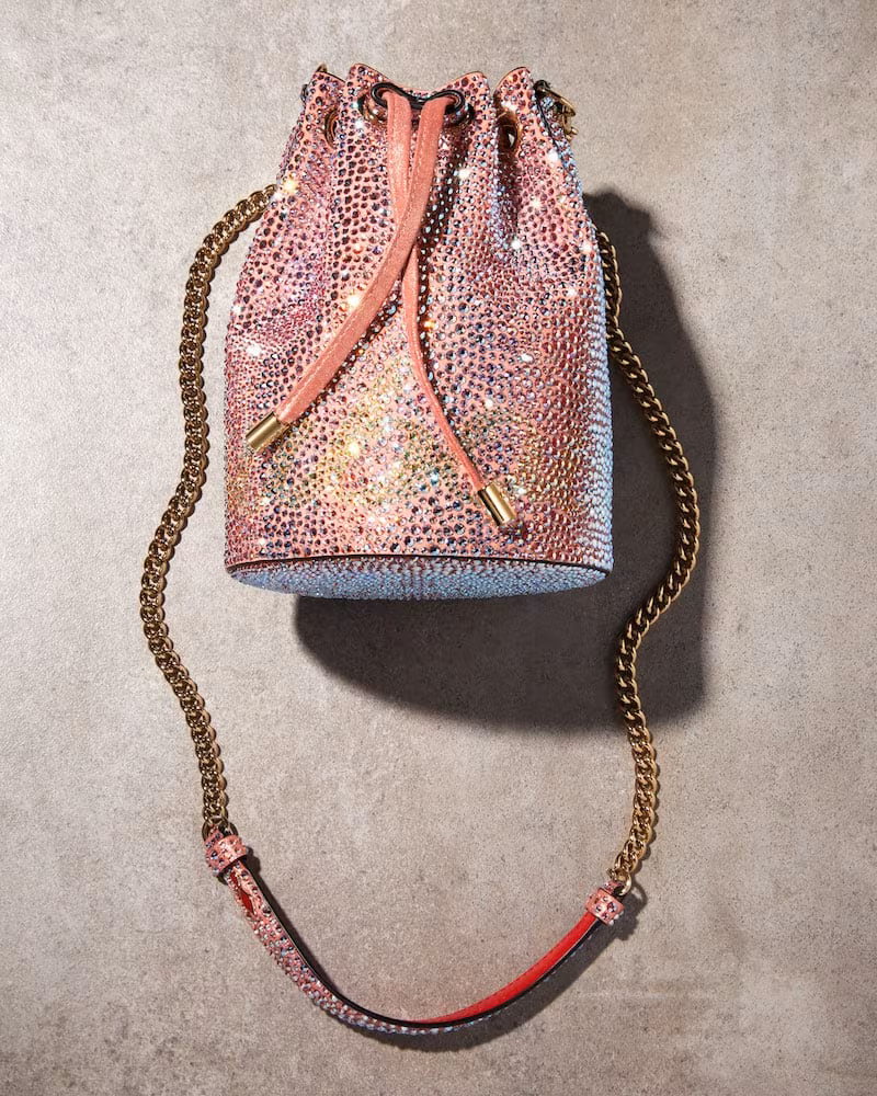 Christian Louboutin Marie Jane Crystal-Studded Suede Bucket Bag