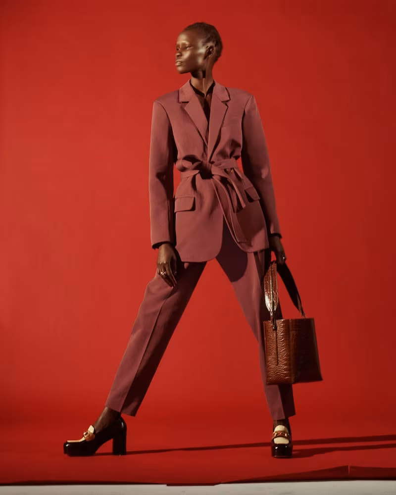 Co Belted Cotton-Wool One-Button Blazer