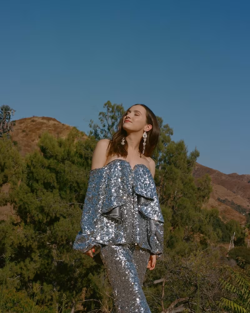 Halpern Silver Sequin Fall Away Bustier