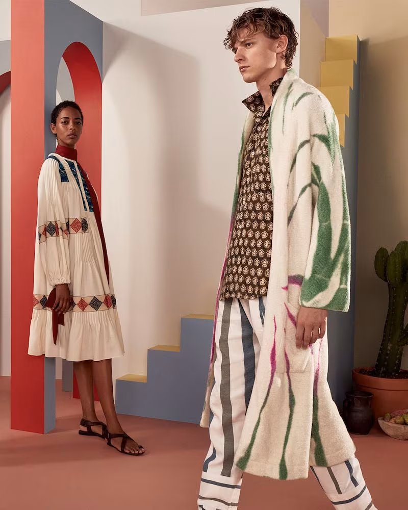 Loewe Balloon-Sleeve Floral-Embroidered Crepe Dress