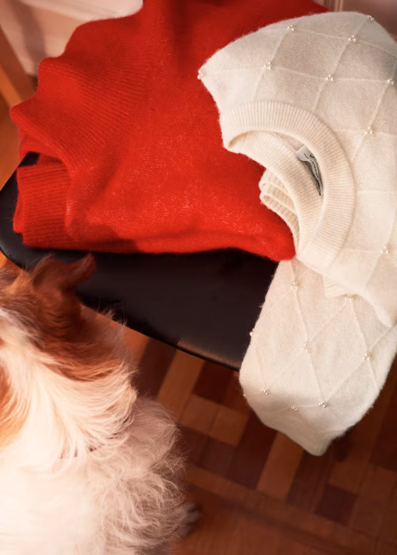 & Other Stories Pearl Embellished Diamond Knit Sweater