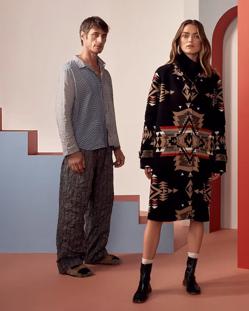 Pendleton Geometric-Intarsia Wool-Blend Coat