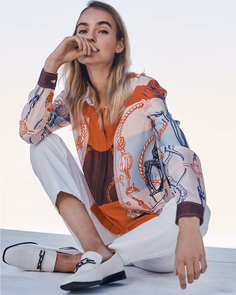 St. John Collection Mariner Scarf-Print Silk Twill Blouse