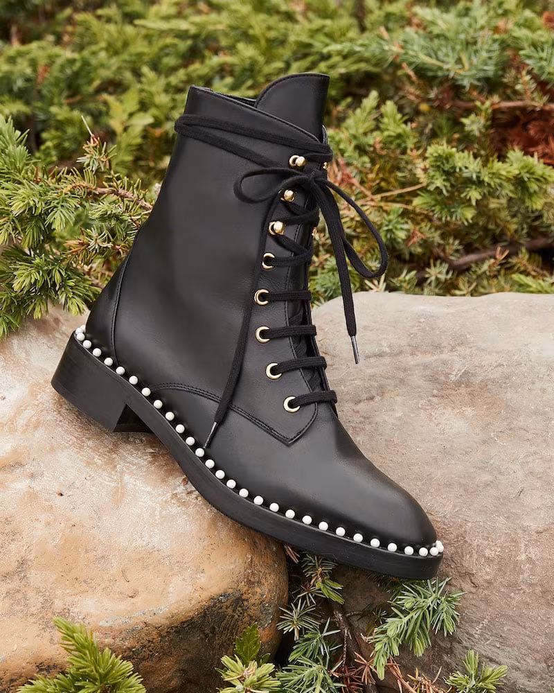 Stuart Weitzman Sondra Pearly-Studded Combat Boots