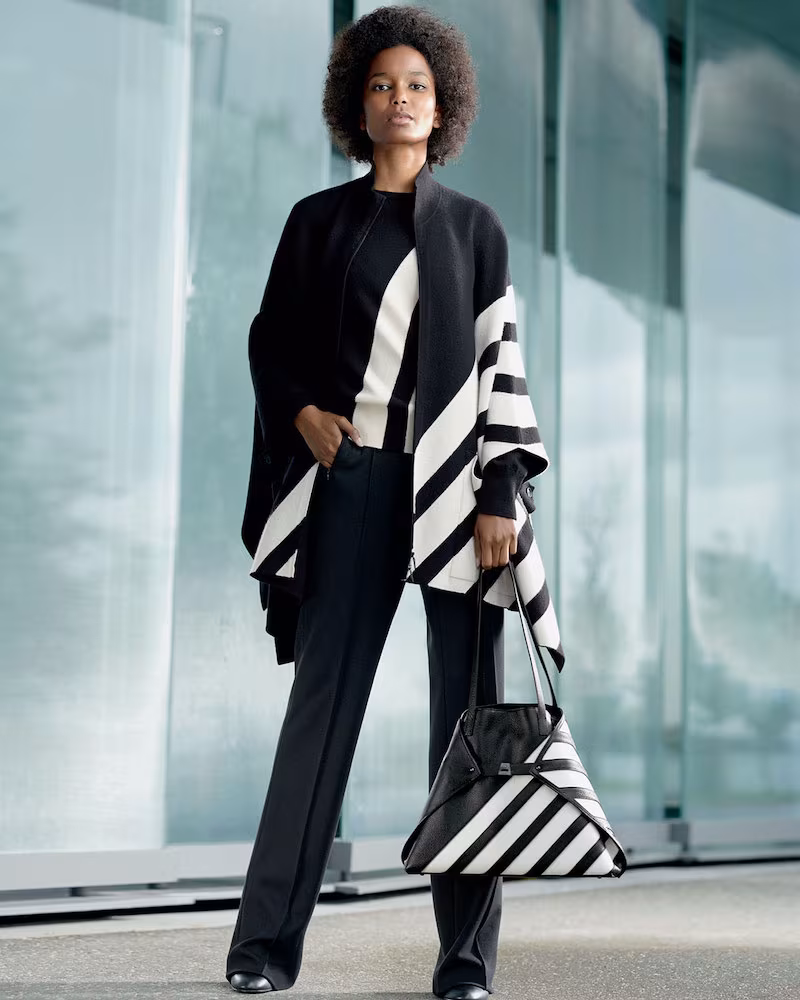 Akris Cashmere Diagonal-Striped Cape Sweater