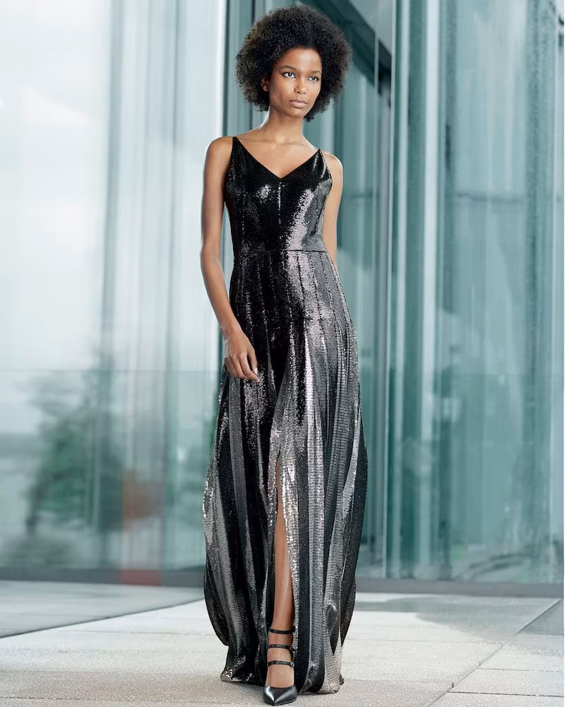 Akris Two-Tone Sequined Pleated Gown
