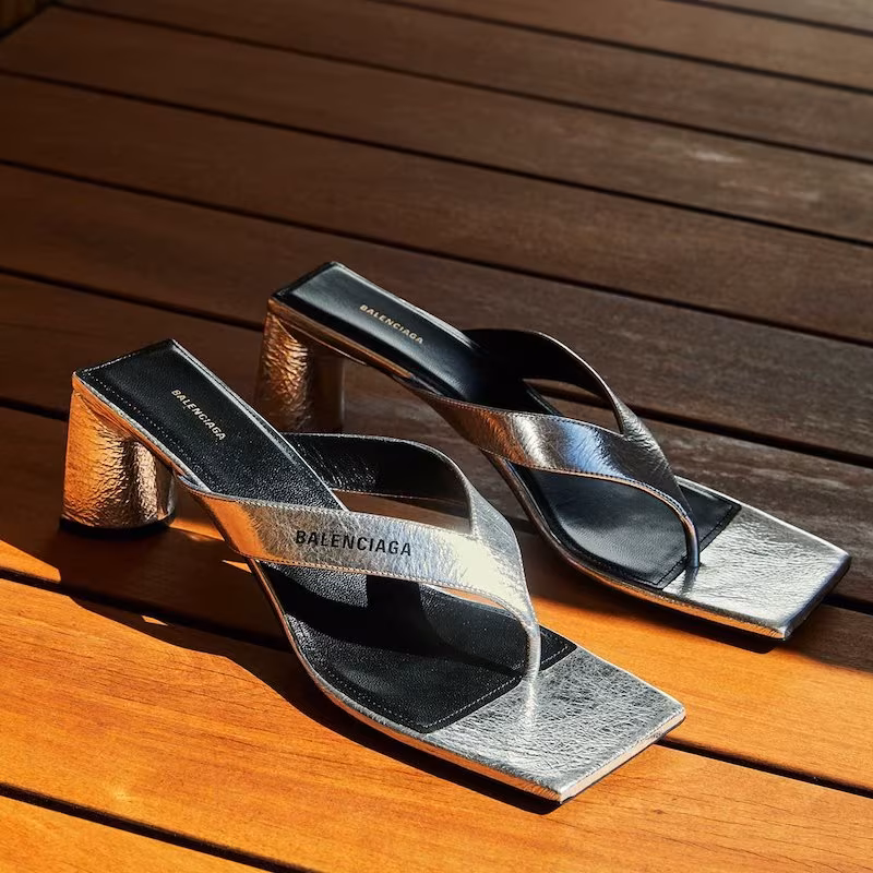 Balenciaga Crinkled Metallic Slide Sandals