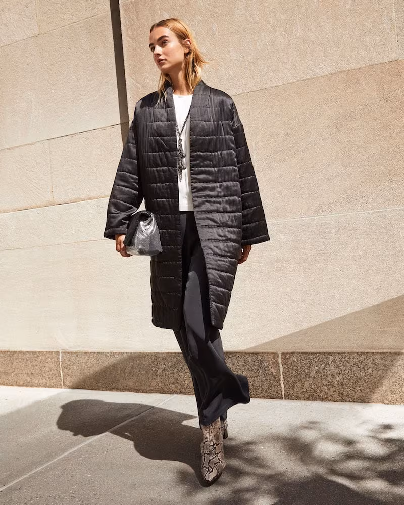 Eileen Fisher Quilted Silk Charmeuse Kimono Coat