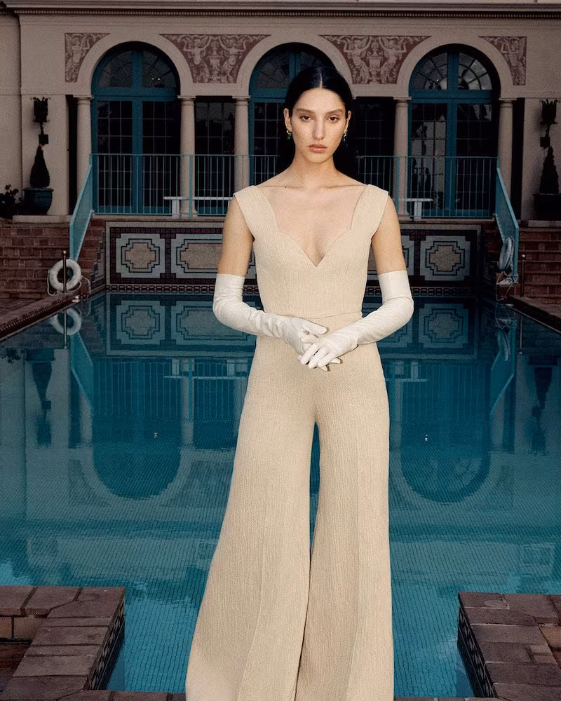 Emilia Wickstead Rosabel Sweetheart-Neck Cloque Jumpsuit