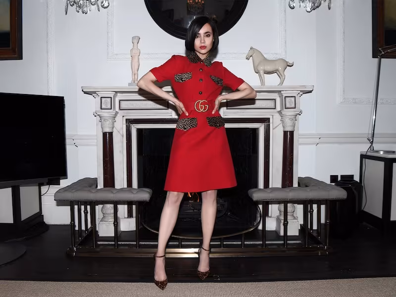 Gucci Belted Crepe Cady Dress with Leo Details