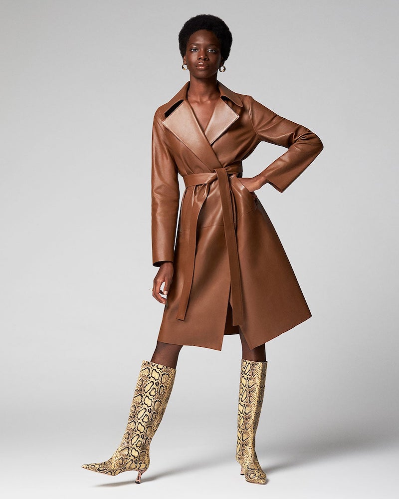 Inès & Maréchal Gustave Notch-Lapel Belted Leather Coat