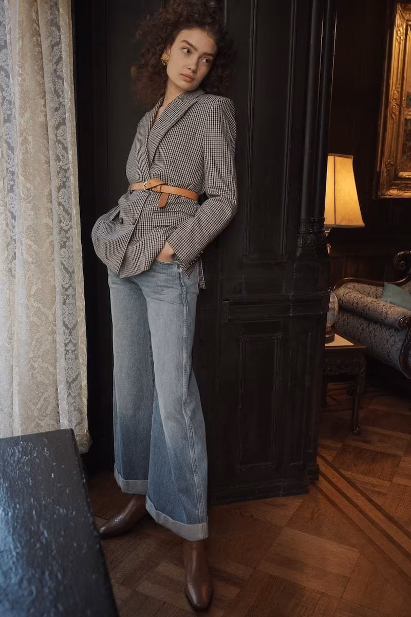 Khaite Noelle 5 Pocket Wide Leg Rolled Jeans