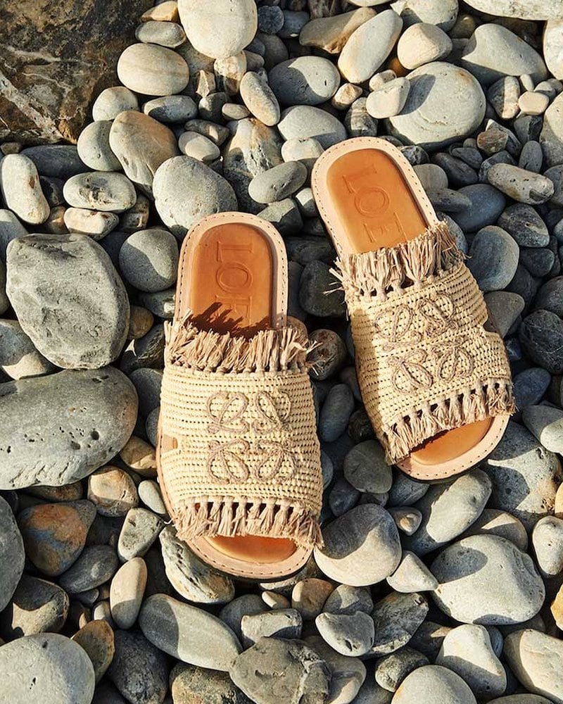 Loewe Woven Raffia Fringe Sandals