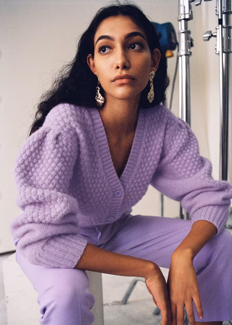 & Other Stories Waffle Knit Wool Blend Cardigan