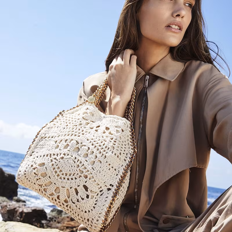 Stella McCartney Falabella Small Crocheted Cotton Ajouree Tote Bag
