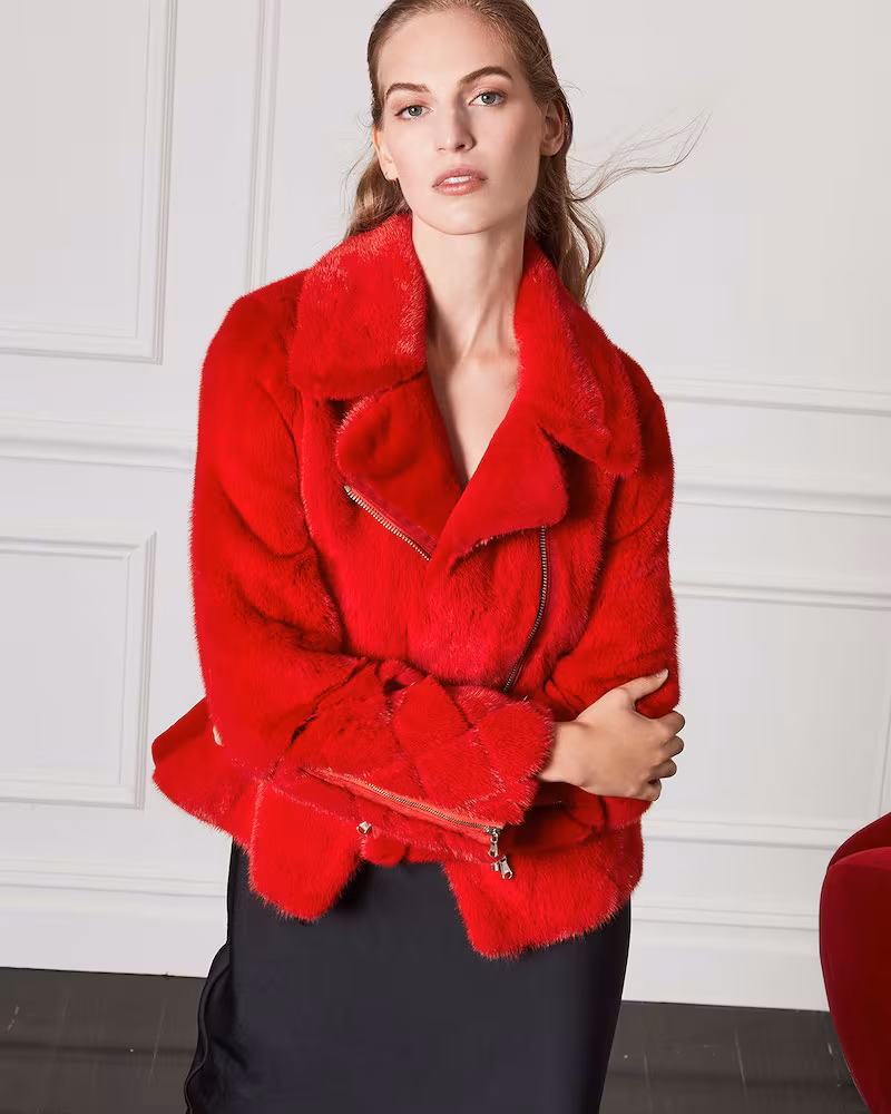 Zac Posen Mink and Sheared Mink Moto Zip Jacket