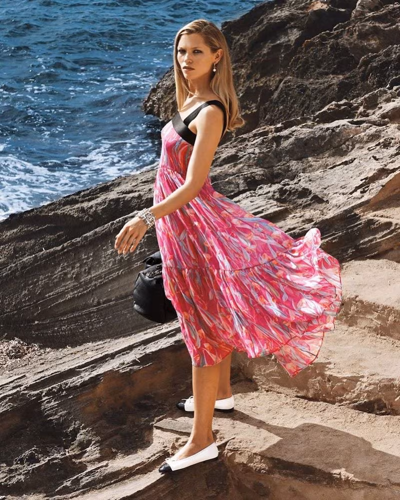 CHANEL Printed Silk Muslin Dress