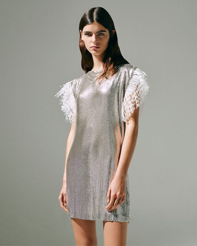 Christopher Kane Feather-Trim Chainmail Mini Dress