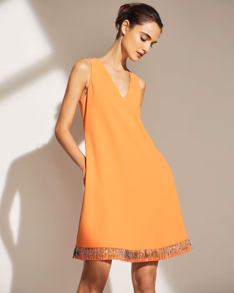 Emporio Armani Bugle-Beaded Sleeveless Silk-Cady A-Line Dress