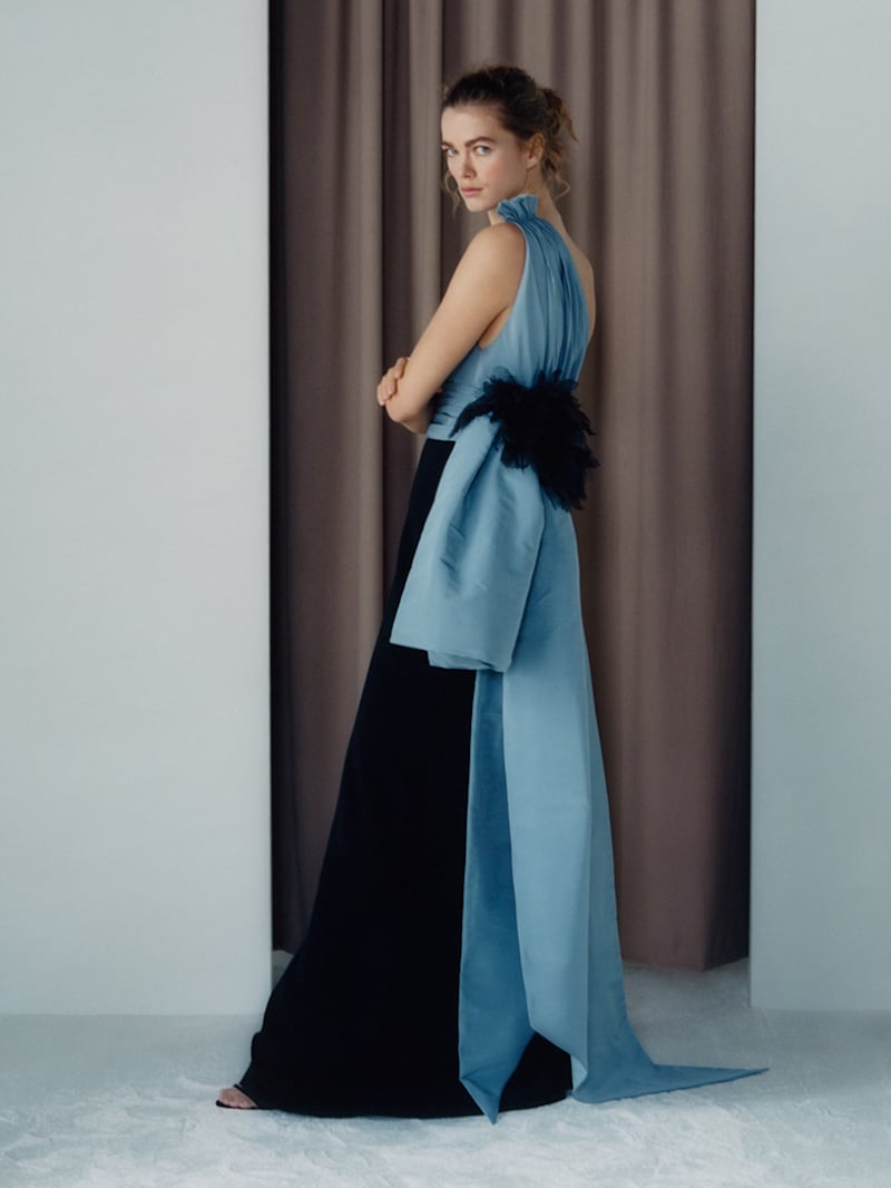 Gucci One-Shoulder Tulle-Trimmed Draped Matte-Satin Gown