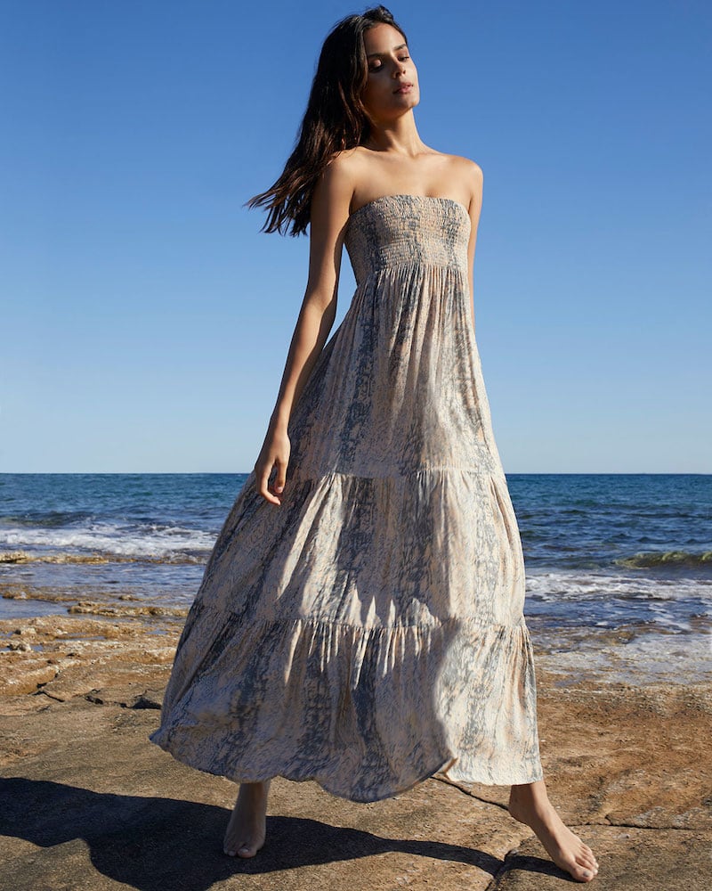 Hansine Gaia Smocked Coverup Dress in Sand Blush