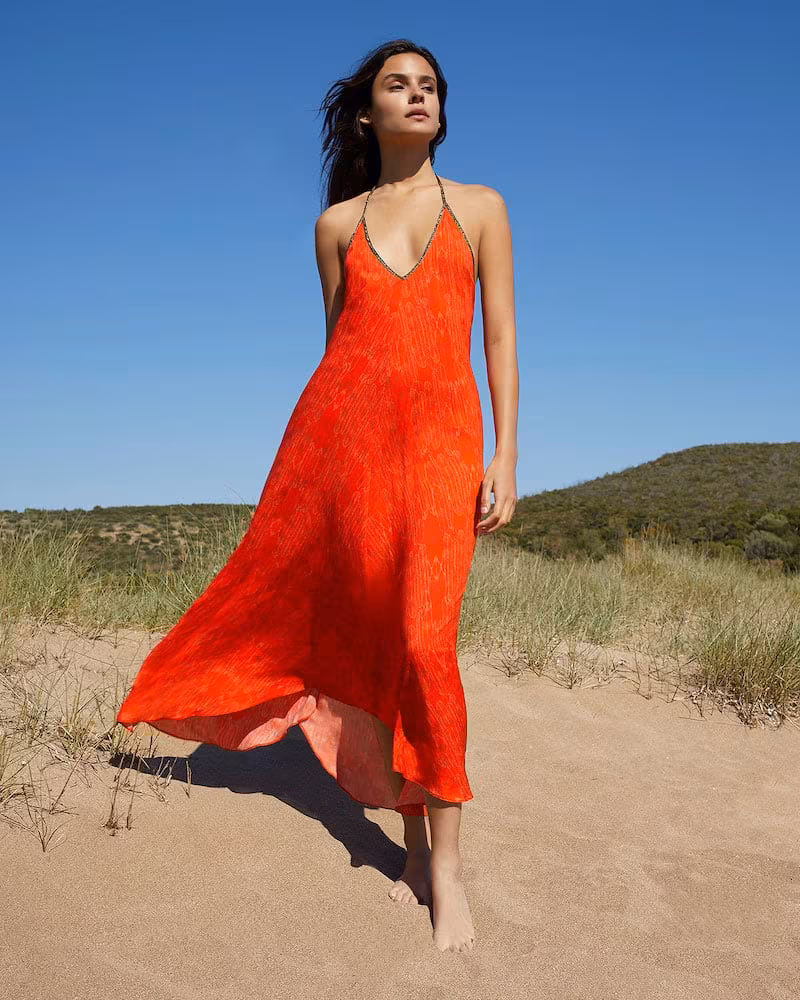 Hansine Rhodes Printed Halter Coverup Dress in Fire Red
