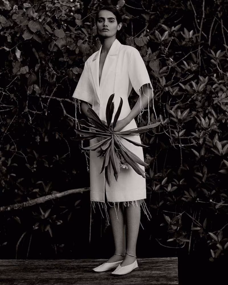 Marina Moscone Notch-Lapel Frayed-Hem Shirtdress