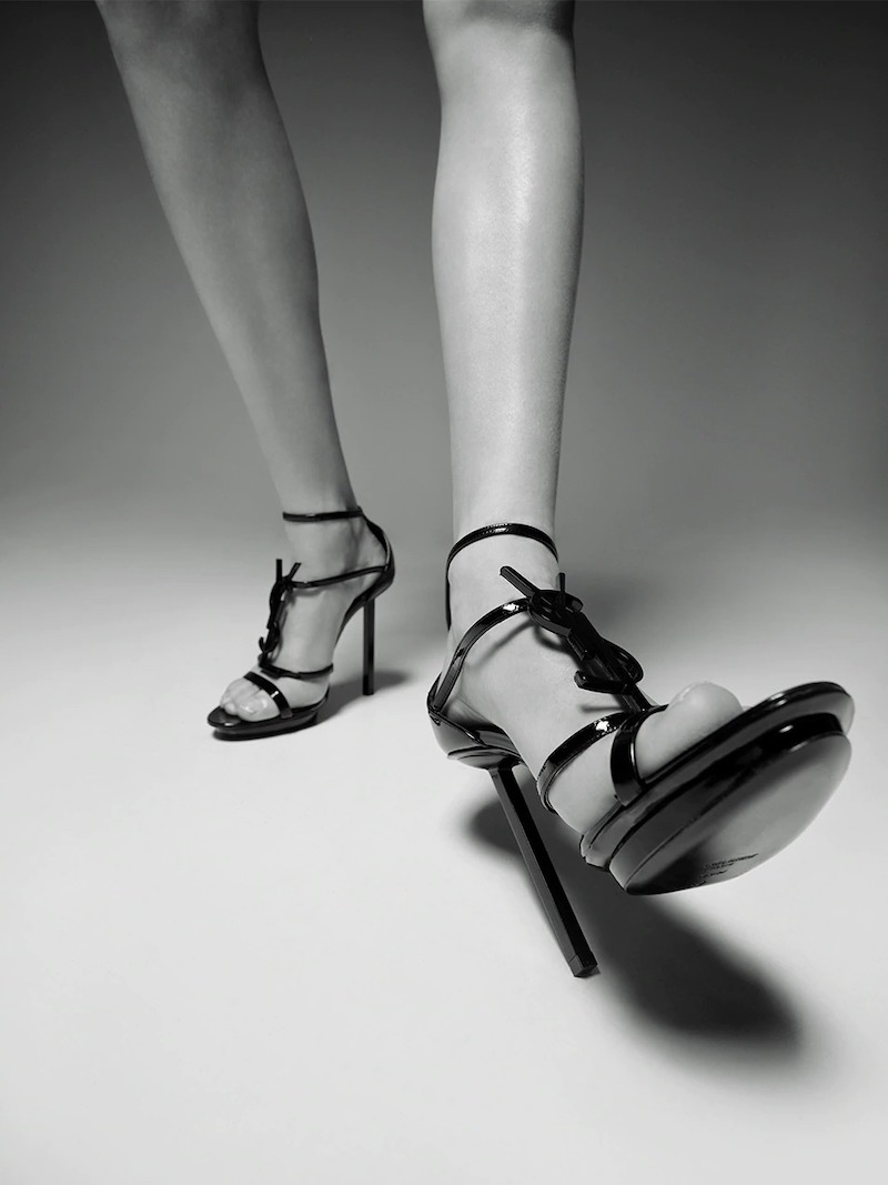 Saint Laurent Cassandra Platform Sandals in Patent Leather With Black Logo