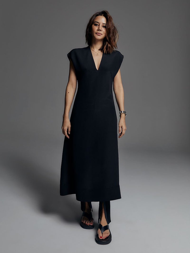 WARDROBE.NYC Release 05 V-Neck Cap-Sleeve Silk Dress