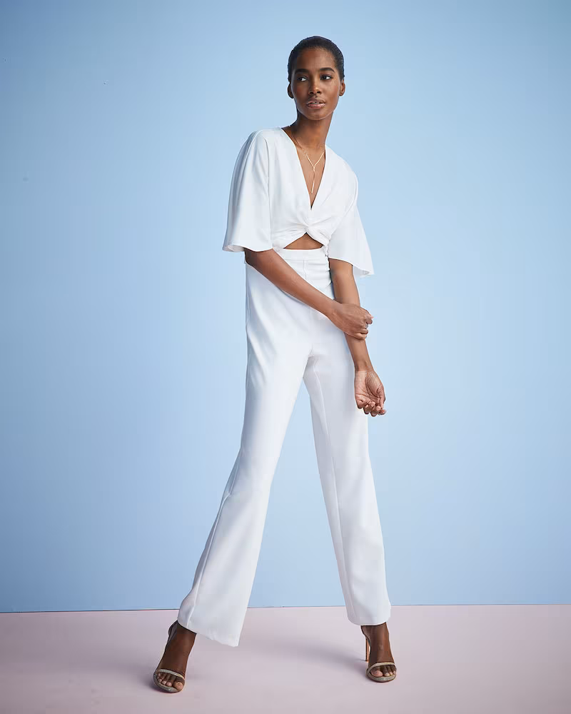Aidan by Aidan Mattox Twist-Front Dolman-Sleeve Charmeuse & Crepe Jumpsuit
