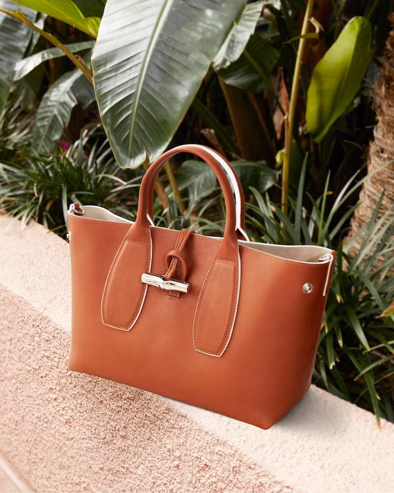 Longchamp Roseau Luxe Medium Calf Leather Top-Handle Tote Bag With Shoulder Strap