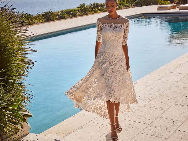 Rickie Freeman for Teri Jon Lace High-Low Mesh-Yoke Gown 1
